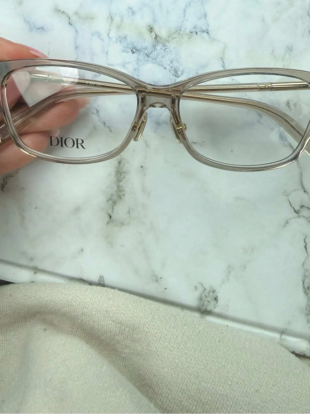 Dior Clear Taupe Women's Optical Glasses with Gold Accents